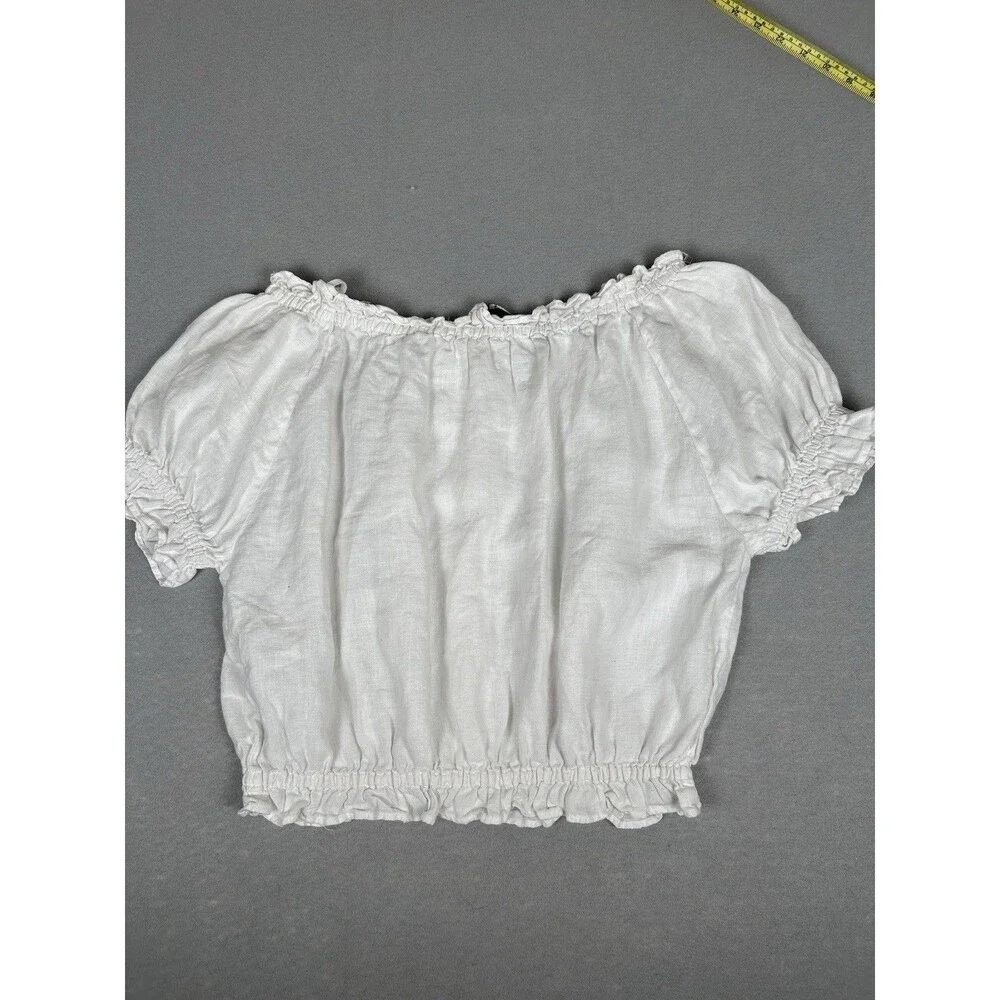 Zara trf collection linen cottagecore peasant top crop top puff sleeve Womens S